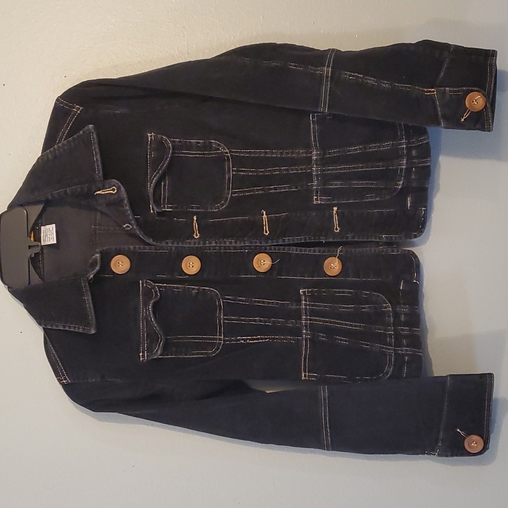 Womens Vintage TULLE corduroy Style button up Jacket Cordaroy Black Size S